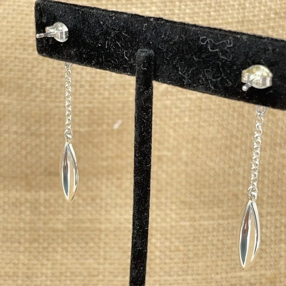 Sevilla Silver Oblong Chain Drop Earrings Sterling Silver Marquee Shaped Dangle - Picture 3 of 7
